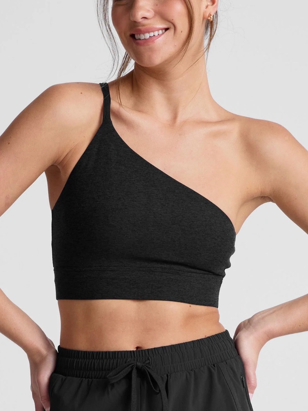 Beyond Yoga Asymmetrical Black One-Shoulder Crop Top